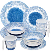Melamin Geschirr Set Wish Flower Blau für 4 Personen - 16 Teile - Pusteblume Steingutoptik