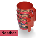 4 Stück Melamin Tassen 350 ml ideal für Camping 4 Personen - Toskana Deep - Stapelbar - Steingutoptik Mandala Trinkbecher Kaffeetasse Kaffeebecher