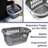 Hüft Wäschekorb 38 Liter GRAU mit 3 Griffmulden - 60x39x24 cm ergonomisch geformt - mit Löcher - Wäschesammler Wäschesortierer Wäschebox - Hipster