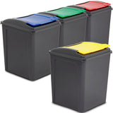 4x 50 Liter Mülltonne Schwarz-Gelb-Blau-Grün-Rot Recyclingtonne 40x40x50cm mit abnehmbarem Klappdeckel - Küche Mistkübel Trash Bin Gelber Sack Groß Küchenabfalleimer Papiermülleimer