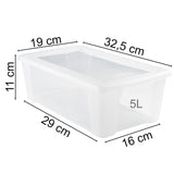 6 x Aufbewahrungsbox mit Deckel 5 Liter - 32x19x11 cm - transparent stapelbar LEBENSMITTELECHT - Kunststoff Box Kiste - Plastik Behälter Organizer - Büro Haushalt Küche Kinderzimmer Spielzeugkiste