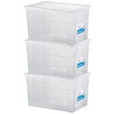 3 x Aufbewahrungsbox mit Deckel 62 Liter - 59x39x35 cm - transparent stapelbar LEBENSMITTELECHT - Kunststoff Box Kiste - Plastik Behälter Organizer - Büro Haushalt Küche Kinderzimmer Spielzeugkiste