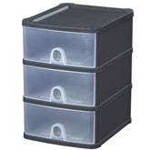 Schubladenbox DIN A5 mit 3 Schubladen 25x20x29 cm - schwarz-transparent Kunststoff Drawer Tower Box Organizer für Schreibtisch Easy-Pull-System