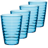 Melamin Geschirr Set 16 Teile elegante Steingut Optik in blau mit Wasserglas - für 4 Personen Essgeschirr Wasserglas