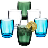Melamin Geschirr Set Adria Blue für 6 Personen - 24 Teile Blau - mit farblich passenden Trinkgläsern 320 ml aus Acryl Steingutoptik Campinggeschirr