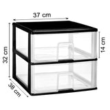 Schubladenbox großen Schubladen 38x37 cm - schwarz-transparent Kunststoff Drawer Tower Box Organizer für Schreibtisch Easy-Pull-System