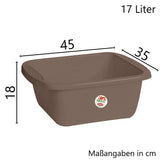 12x Schüssel 17 Liter rechteckig 45x35x18 cm Braun - Universal Haushaltsschüssel Waschschüssel Küchenschüssel Spülschüssel Kunststoff Fußbad Pflege - nestbar