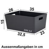 Ordnungsbox mit Beschriftungsclip Lederoptik anthrazit DINA4 - 26x35x15 cm 11,5 Liter - Ordnungskorb Ordnungssystem