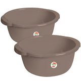 2x Schüssel 9 Liter rund D-35x15 cm Braun - Haushaltsschüssel Waschschüssel Universal Küchenschüssel Spülschüssel Kunststoff Fußbad Pflege - nestbar
