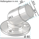 Edelstahl Gelenk Flansch für 42,4 mm Rohre - V2A Fitting für Geländer Handlauf Balkon