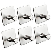 6x Wandhaken - 3M selbstklebend - Edelstahl Haken - Handtuchhaken ohne Bohren Wandhalterung universal Huthaken Klebehaken