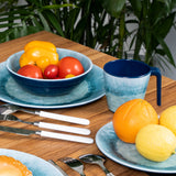 4 STÜCK Melamin Tasse 350 ml ideal für Camping - Adria Blue - Stapelbar - Steingutoptik Trinkbecher Kaffeetasse Kaffeebecher