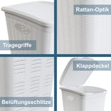 2x Wäschekorb 36 Liter schmal Weiß und Grau - Rattanoptik mit Deckel - Sortierer Wäschesammler mit Löcher 39x29x54cm Wäschebox Wäschesortierer Haushaltskorb Haushalt Kunststoff Wäschetruhe Wäschetonne