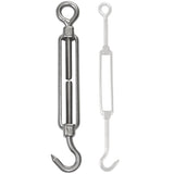 8x Edelstahl Spannschloss Spannschraube D-4mm - M4 - Öse+Haken - V2A Seilspanner Segelspanner für Drahtseil - 10-14cm lang Wantenspanner Bruchlast 100 kg