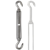 4 x Edelstahl Spannschloss Spannschraube D-10mm - M10 - beidseitig Haken - V2A Seilspanner Segelspanner für Drahtseil - 22-34 cm lang Wantenspanner Bruchlast 800kg