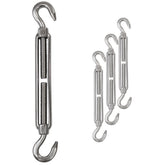 4 x Edelstahl Spannschloss Spannschraube D-10mm - M10 - beidseitig Haken - V2A Seilspanner Segelspanner für Drahtseil - 22-34 cm lang Wantenspanner Bruchlast 800kg