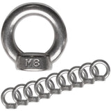 10 Edelstahl M8 Ringmutter V2A 304 - Ösenmutter Augenmutter Ringösen Traglast 350 kg Heberingmutter Hebering Loch für Kabelseil Eye nut