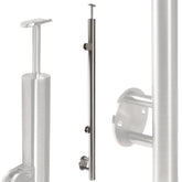 Edelstahl Geländerpfosten Endpfosten links mit Glashalter 6mm und Handlauf-Träger - 42,4mm - Wangemontage V2A - seitliche Montage vormontiert - Glasgeländer Geländerstützen Pfosten Zaunpfosten aussen
