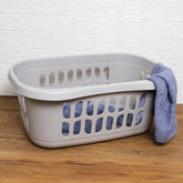 Hüft Wäschekorb 38 Liter GRAU mit 3 Griffmulden - 60x39x24 cm ergonomisch geformt - mit Löcher - Wäschesammler Wäschesortierer Wäschebox - Hipster
