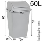 50 Liter Mülleimer mit Klappdeckel 31x42x64 cm - grau - Abfalleimer verschiedene Mengen