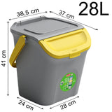 Stapelbarer Müllsortierer 28 Liter Grau mit Farbigem Faltdeckel 39x37x41 cm Mülleimer Mülltonne Mülltrennsystem Recyclingtonne verschließbarer Deckel