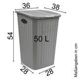 Wäschekorb 36/50 Liter schmal und breit Hellgrau - Rattanoptik mit Deckel - Wäschesammler mit Löcher 29/36 cm breit Wäschebox Wäschesortierer Haushaltskorb Korb Haushalt Kunststoff Wäschetruhe Wäschetonne Wäschesack