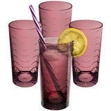 Melamin Geschirrset für 4 Personen - 16 Teile elegante Steingut Optik im warmen Rosé Ton - mit buntem Trinkglas 260ml - Campinggeschirr Geschirrset Tafelgeschirr Spülmaschinengeeignet Outdoor Camping