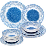 Melamin Geschirr Set Wish Flower Blau für 4 Personen - 12 Teile - Pusteblume Steingutoptik