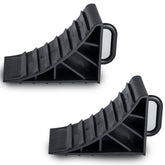 2x Unterlegkeile 15x10x9 cm für PKW Wohnmobil Wohnwagen aus Kunststoff mit Griff Bremskeil Keil Camping Zubehör Schwarz Parkhilfe Einparkhilfe Parkstopper Standkeil Auto Parken Anhänger