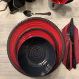 Melamin Geschirr Set Rot für 6 Personen 24 Teile mit Trinkglas grau Tonoptik - Essgeschirr Acryl Wasserglas - Campinggeschirr