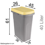 2x 40 Liter Mülleimer mit Rollen Schmal Deckel Recycling Mülltrennung Abfalleimer Abfallbehälter Müll Küche rechteckig Abfallsammler Kunststoff Eimer Mülltonne Schmal Müllsackhalterung