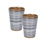 Camping Melamin Becher - 2 Stück jeweils 400ml - Steingut Optik grau-braun Trinkbecher Kaffeetasse Kaffeebecher Tasse - Outdoor