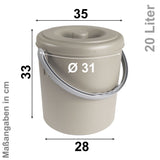 Mülleimer 20 Liter mit verschließbarem Deckel und Henkel - 31cm hoch - Ø30cm Abfallsammler Biomüll Eimer Küche Mülltonne Windeleimer Senioren Baby Kunststoff rund
