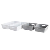 Schubladen Organizer - 4 Teile - 5 cm hoch - weiß-grau - Boxen in 2 Größen - Schubladeneinsatz passend für Schubladen von 40 x 25 cm Organizer Set Ordnungssystem Aufbewahrung Aufbewahrungskorb Ordnung Schublade Schrank Schreibtisch