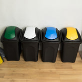 4x Mülleimer 30 Liter schwarz mit farbigem Schwingdeckel 29x36x51 cm Küche eckig Mülltonne Abfalleimer Küche Mistkübel Trash Bin Gelber Sack