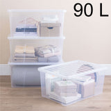 AUFBEWAHRUNGSBOX 90 Liter - Aufbewahrungsbox mit Deckel - 71x47x33cm - transparent klar - stapelbar - Kunststoff Box Stapelkiste Unterbettkommode Büro