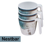 Melamin 4 Tassen 350 ml ideal für Camping - Lagune - Stapelbar - Steingutoptik Trinkbecher Kaffeetasse Kaffeebecher