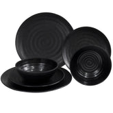 Melamin Camping Geschirr Set für 2 Personen Steingut Optik schwarz - 6 Teile - mit Tellern und Schälchen Campinggeschirr