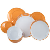 Melamin Geschirr und Acryl Glas Set für 4 Personen - 16 Teile - Campinggeschirr - gelb weiß - mit Trinkglas 360 ml gold Gläsern - Essgeschirr