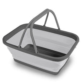 Faltbarer Schüssel mit Tragehenkel - rechteckig - 10 Liter - 38x29x15 cm gefaltet 5 cm hoch - grau - Waschschüssel Spülschüssel Wasserschüssel - Kunststoff Spüle