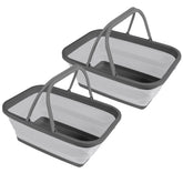 2x Faltbarer Schüssel mit Tragehenkel - rechteckig - 10 Liter - 38x29x15 cm gefaltet 5 cm hoch - grau - Waschschüssel Spülschüssel Wasserschüssel - Kunststoff Spüle