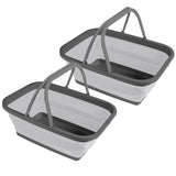 2x Faltbarer Schüssel mit Tragehenkel - rechteckig - 10 Liter - 38x29x15 cm gefaltet 5 cm hoch - grau - Waschschüssel Spülschüssel Wasserschüssel - Kunststoff Spüle
