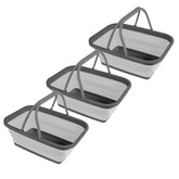 3x Faltbarer Schüssel mit Tragehenkel - rechteckig - 10 Liter - 38x29x15 cm gefaltet 5 cm hoch - grau - Waschschüssel Spülschüssel Wasserschüssel - Kunststoff Spüle