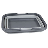 2x Faltbarer Schüssel mit Tragehenkel - rechteckig - 10 Liter - 38x29x15 cm gefaltet 5 cm hoch - grau - Waschschüssel Spülschüssel Wasserschüssel - Kunststoff Spüle