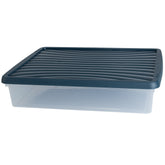 AUFBEWAHRUNGSBOX - 14,75 Liter - DIN A3-Format mit Deckel - 49x38,5x10,5 cm - transparent Navy Blau stapelbar Sammelbox Sammelmappe Kunststoff Box Stapelkiste Zeichenblock Büro Storage Aufbewahrung Flach