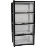 Schubladenbox mit 4 Schubladen 38x38x79 cm - schwarz-transparent Kunststoff Drawer Tower Box Organizer für Schreibtisch Easy-Pull-System