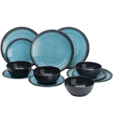 Melamin Geschirrset für 4 Personen blau schwarz - 16 Teile - mit klaren Trinkgläsern 260 ml Campinggeschirr Essgeschirr Gläser Wasserglas Tumbler Whiskey Campinggeschirr Picknick Camping Outdoor
