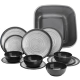 Melamin Geschirr für 4 Personen in Grau Granit-Optik 13 Teile - mit Waschschüssel mit je 4 großen Teller, 4 Dessertteller, 4 Schälchen - sehr robust dickwandig - farbecht - modernes Design - leicht