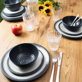 Melamin Geschirr Set für 4 Personen Grau Granit-Optik 16 Teile - mit Stapeltassen - Campinggeschirr Geschirrset Tafelgeschirr - Spülmaschinengeeignet Tableware Outdoor Camping