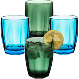 Melamin Geschirr Set Adria Blue für 6 Personen - 24 Teile Blau - mit farblich passenden Trinkgläsern 320 ml aus Acryl Steingutoptik Campinggeschirr